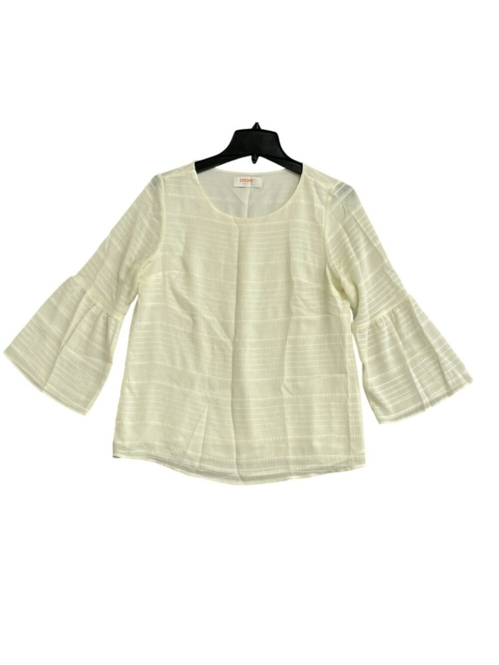 ReneeC Women's S Cream Textured Bell-Sleeve Blouse Polyester Lined B1083